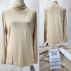 New YYA Women XXL 2XL Lightweight Viscose Stretch Turtleneck Top Soft Mock Neck
